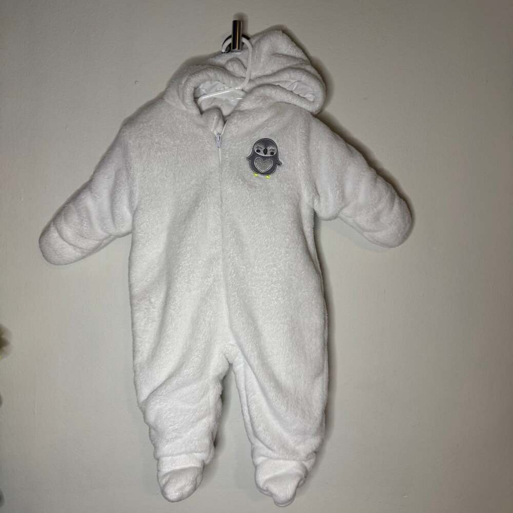 Little Wonders White Fuzzy Hooded Penguin Snowsuit Pram